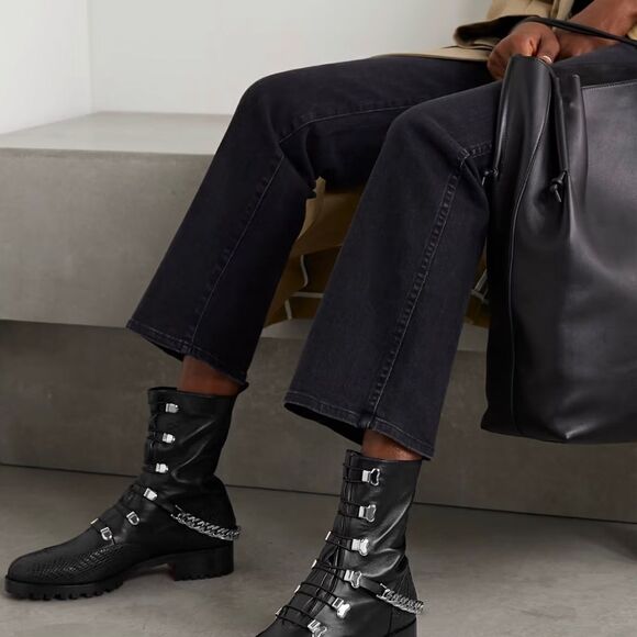 Christian Louboutin Horse Chain-Trimmed Leather Combat Boots size 37 - Picture 2 of 14